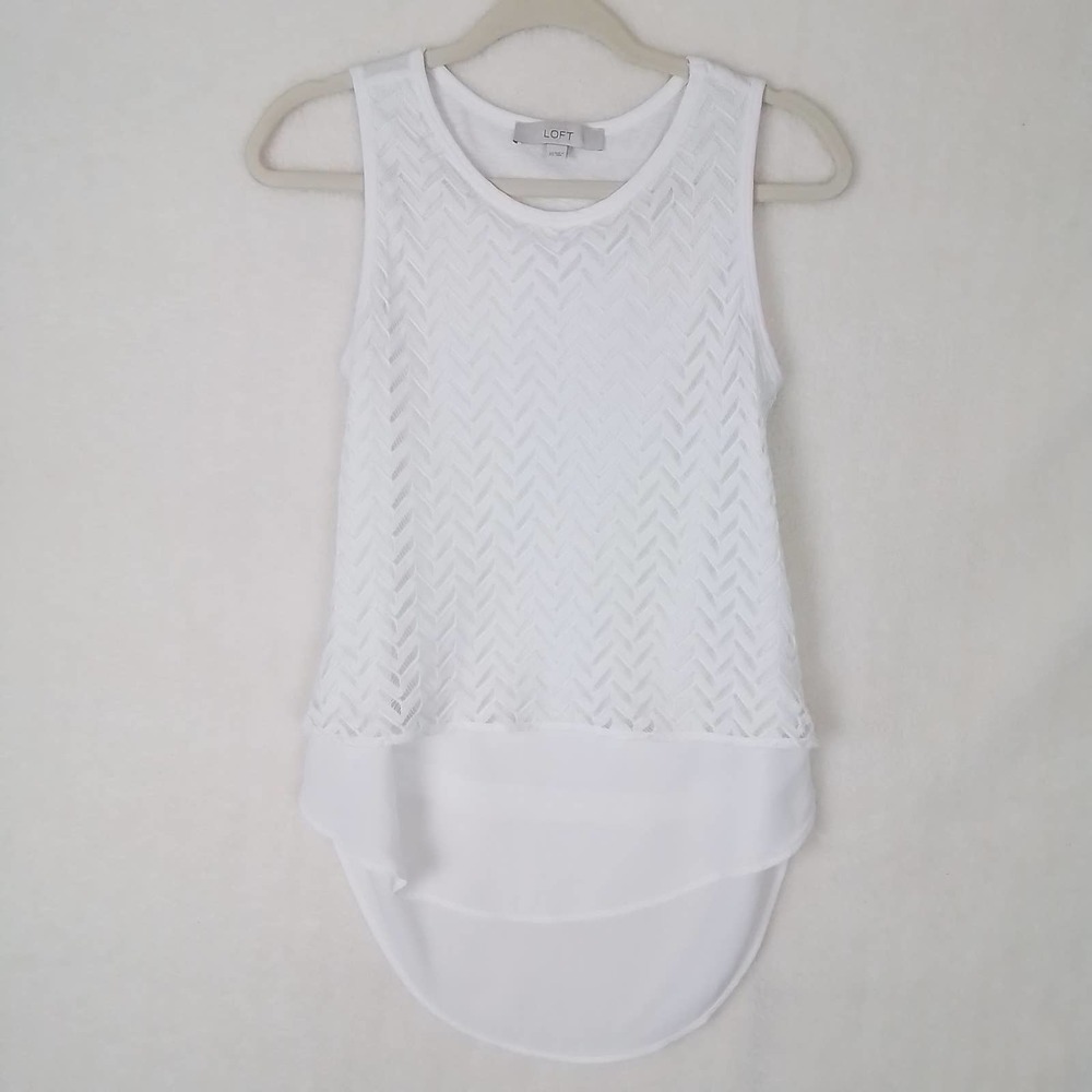 LOFT White Sleeveless Layered Chevron Tank